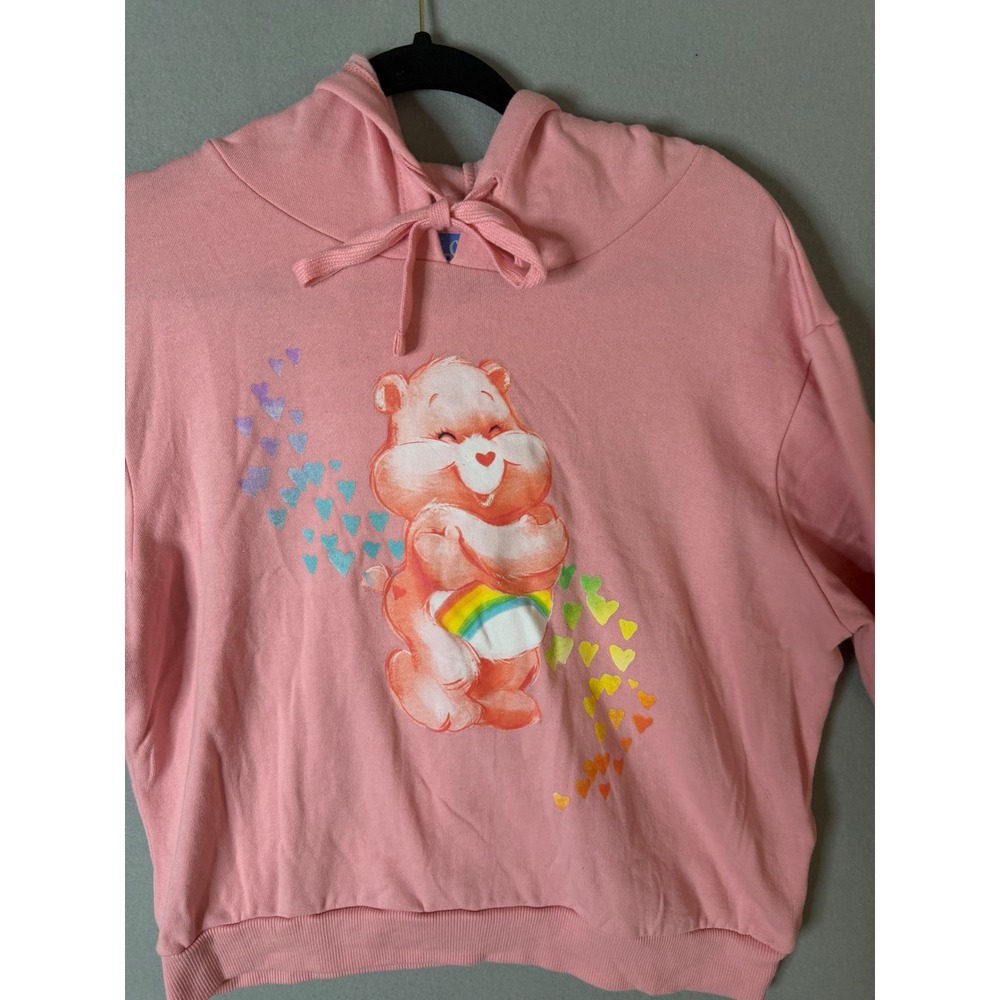 Care Bears Womens XL Hoodie Pink Excellent Cheer Bear Rainbow Heart Pullover